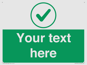 Custom green background, green tick in circle sign